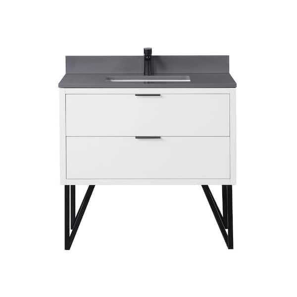 Altair Helios 36 in. W x 22 in. D Single Sink Bath Vanity in White with Gray Composite Stone Top without Mirror