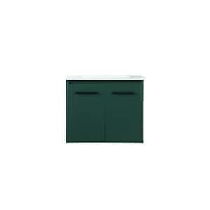 Simply Living 24 in. W x 18 in. D x 19.7 in. H Bath Vanity in Green with Ivory White Engineered Marble Top