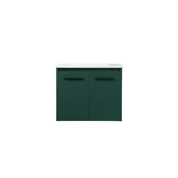 Unbranded Simply Living 24 in. W x 18 in. D x 19.7 in. H Bath Vanity in Green with Ivory White Engineered Marble Top