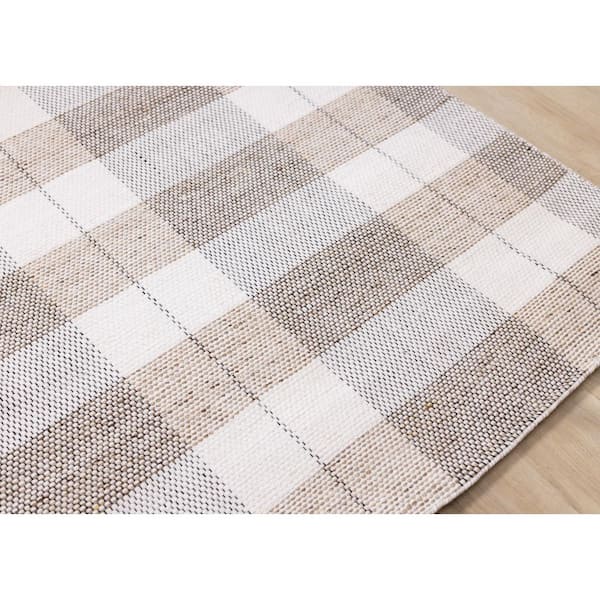 Cindara Collections 5 ft. x 8 ft. Beige Geometric, Plaid Indoor Area Rug