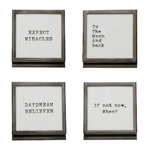 4-Piece Square Metal And Glass Framed with Easel And Saying Art Print 3.12 in. 3.12 in.