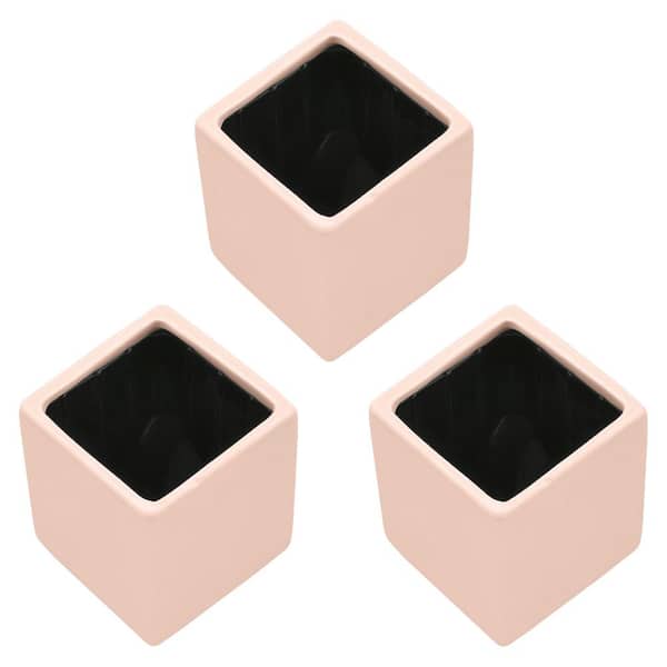 Arcadia Garden Products Cube 3-1/2 in. x 4 in. Coral Ceramic Wall Planter (3-Piece)