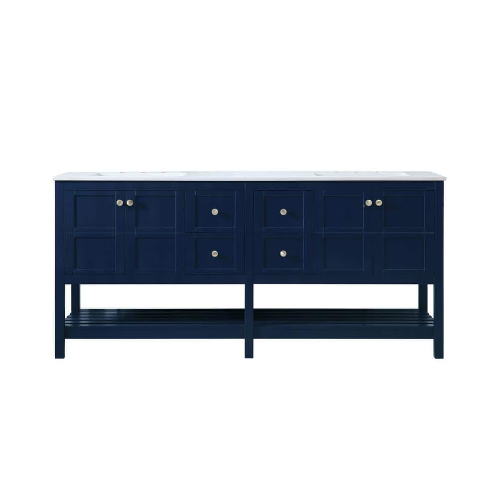 Simply Living 72 in. Double Bathroom Vanity in Blue with Quartz Vanity Top 