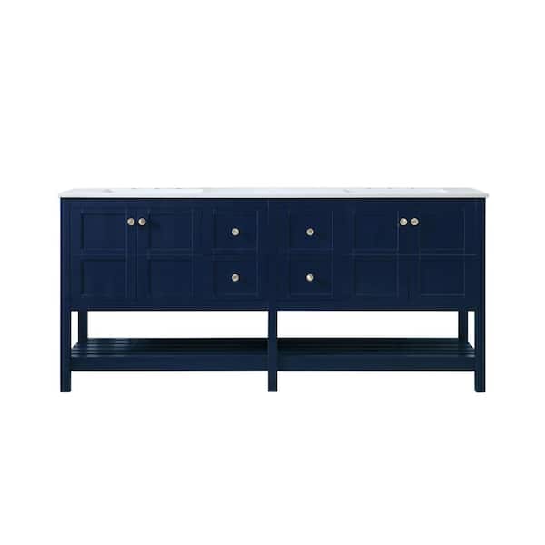 Unbranded Simply Living 72 in. Double Bathroom Vanity in Blue with Quartz Vanity Top in Calacatta White