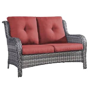 2-Seat Wicker Outdoor Loveseat Sofa Patio with Cushion Guard Cushions Gray/Red