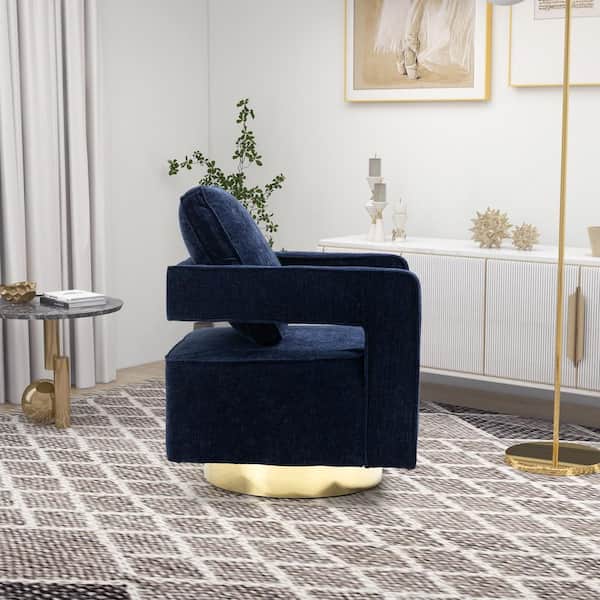 Navy Modern Swivel Open Back Arm Chair with 1-Pillow For Nursery Bedroom Living Room