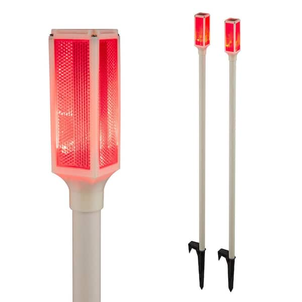Alpine Corporation 43 in. Tall Outdoor Solar Powered Driveway Markers with Red LED Lights (Set of 2)