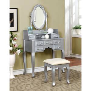 Zehner 2-Piece Silver Oval Mirror Vanity Set