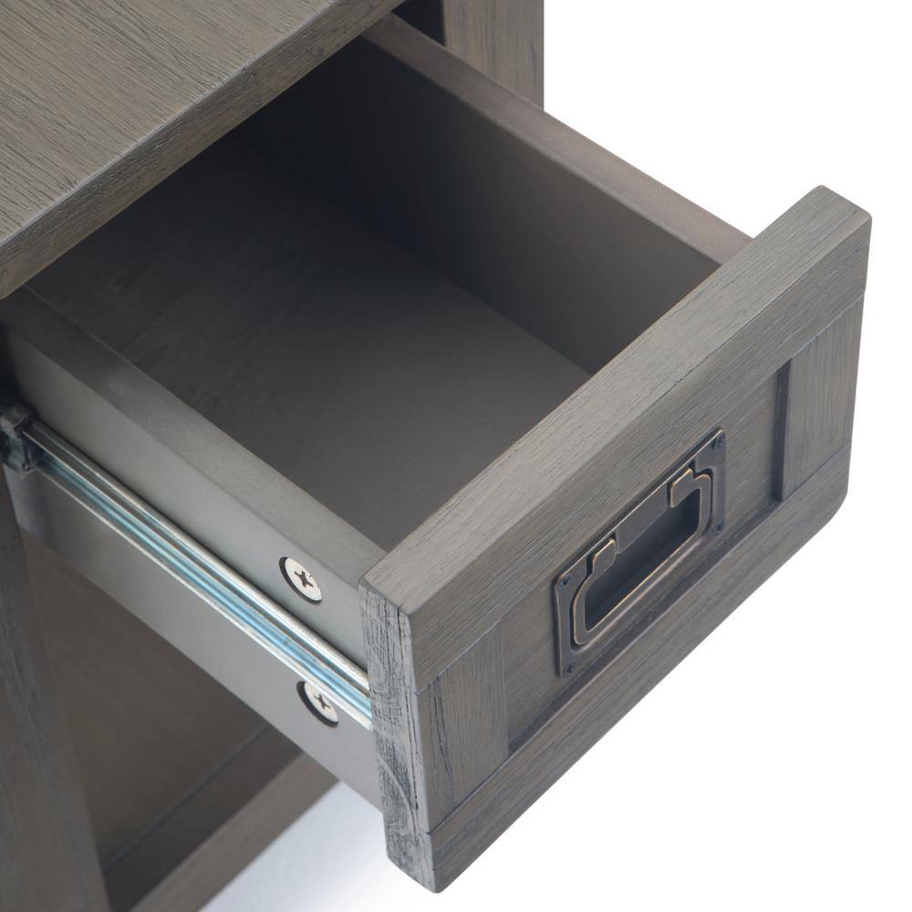 Farmhouse Grey Monroe Rustic Acacia Wood Side Table with Storage