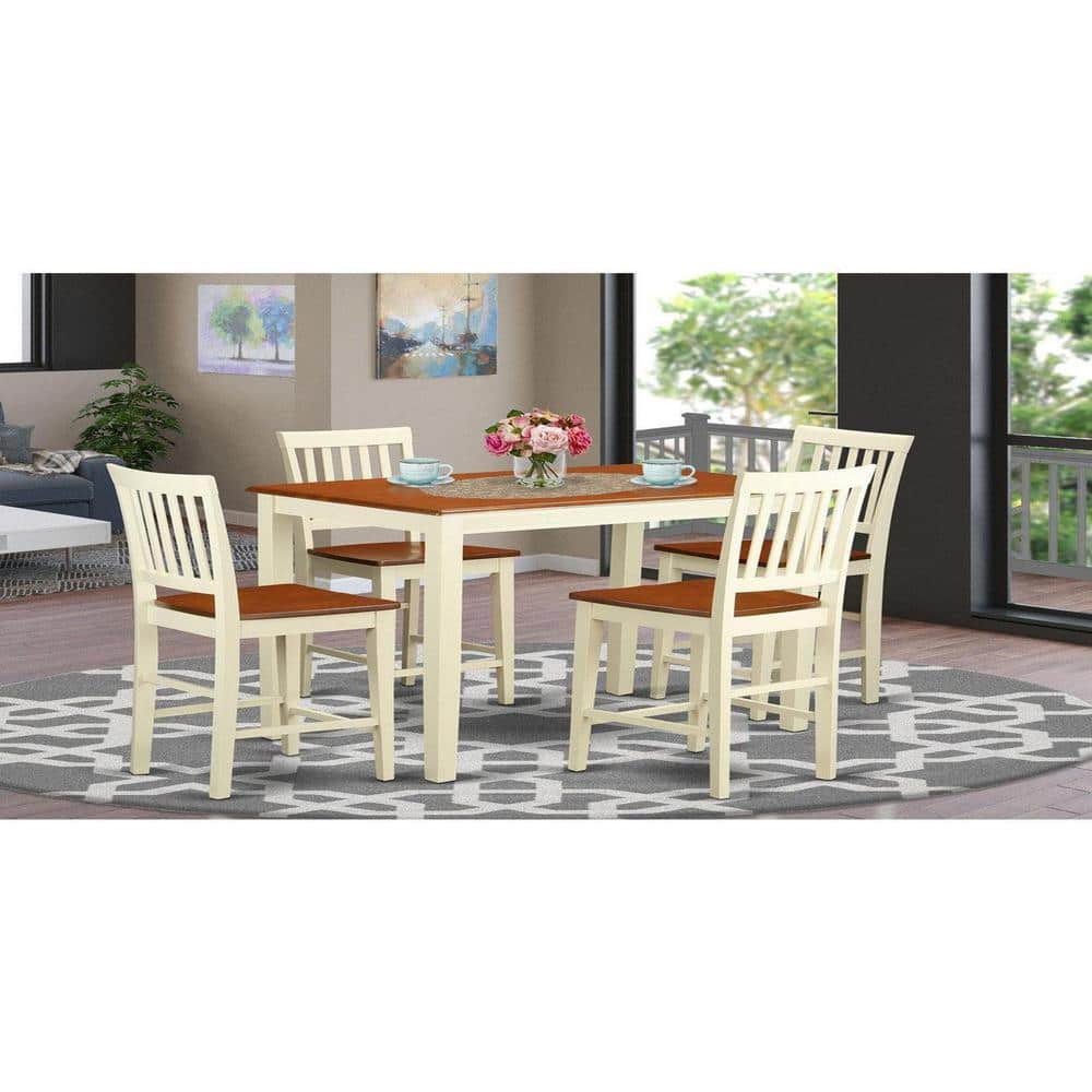 Buttermilk and Cherry 5-Piece Counter Height Pub Set with Cross Back Chairs