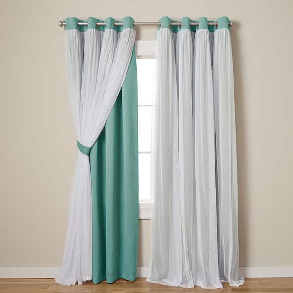 EXCLUSIVE HOME Talia Turquoise Solid Lined Room Darkening Grommet Top Curtain, 52 in. W x 96 in. L (Set of 2)