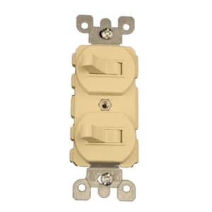 20 Amp Commercial Grade Combination Two Single Pole Toggle Switches, Ivory
