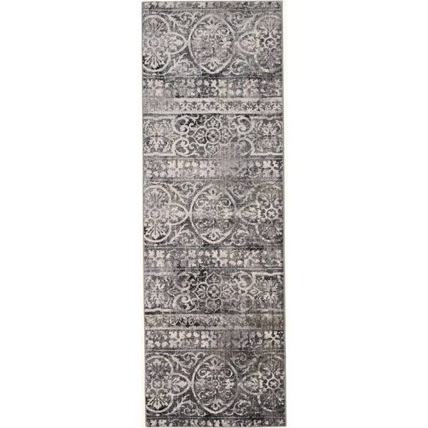HomeRoots Gray, Ivory 2 ft. x 8 ft. Abstract Runner Rug