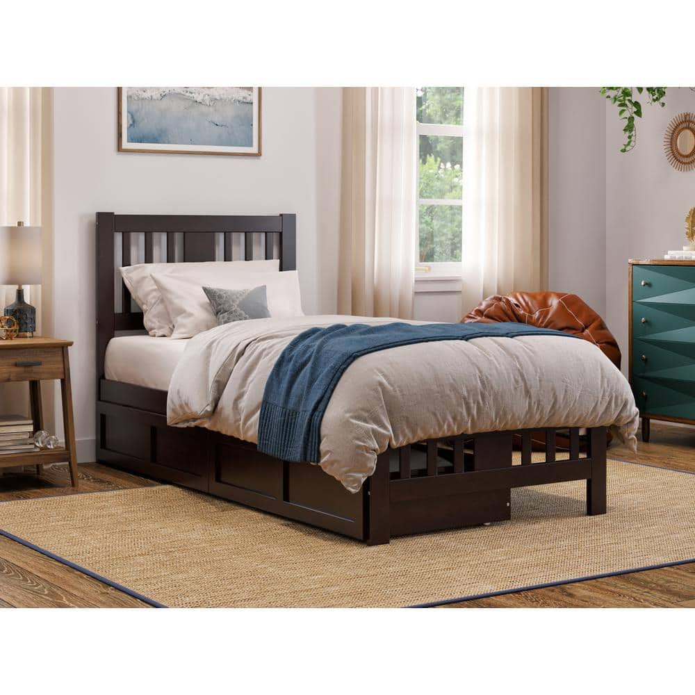 Tahoe Espresso Twin Solid Wood Extra Long Storage Platform Bed with Footboard and 2-Drawers price history on PriceWatchPro