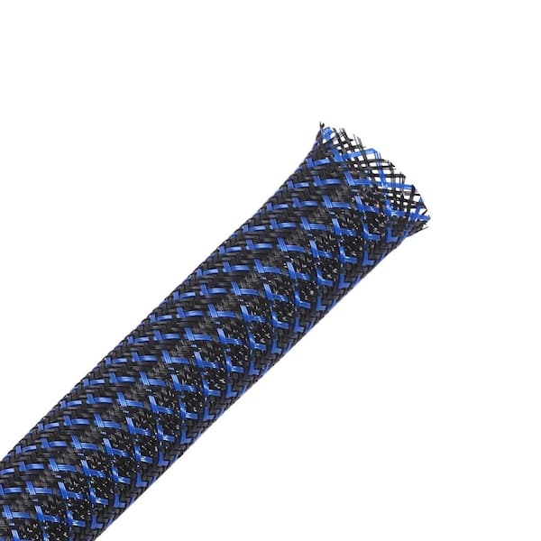 25ft 1/2 inch PET Expandable Braided Cable Sleeving for Wire Management, Black & Blue Flexible Cord Protector