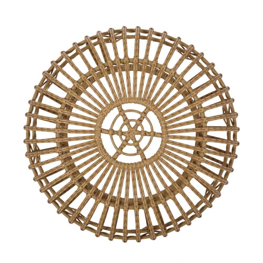 Light Brown Round Faux Rattan Outdoor Coffee Table