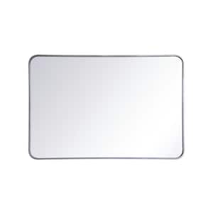 Timeless Home 27 in. W x 40 in. H x Modern Soft Corner Metal Rectangle Silver Mirror