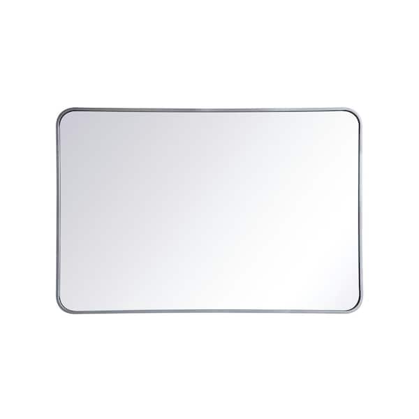 Timeless Home 40 in. H x 27 in. W Silver Modern Soft Corner Rectangular Wall Mirror