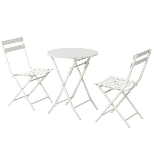 Anvil White 3-Piece Metal Indoor Outdoor Bistro Set, Patio Foldable Round Table and Chairs Set