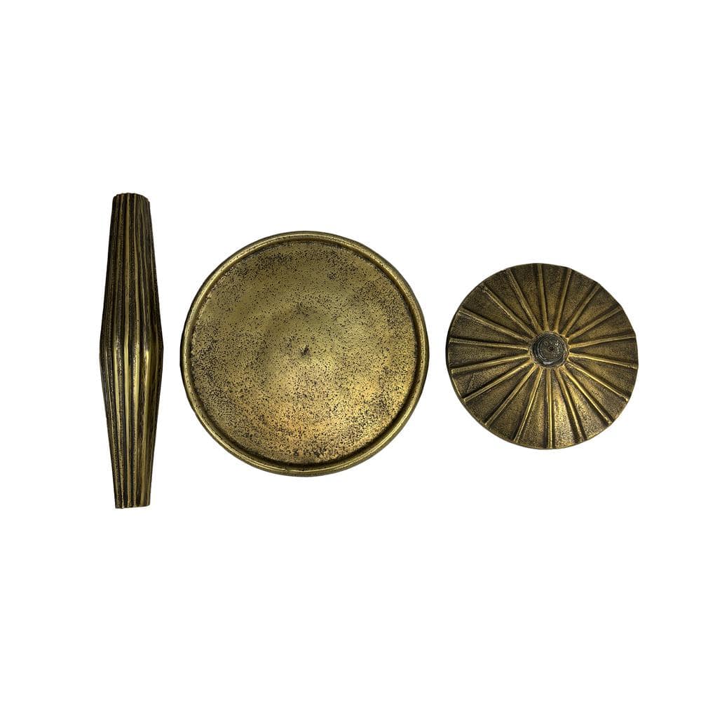 Antique Brass 12" Round Metal Side Table with Fluted Base