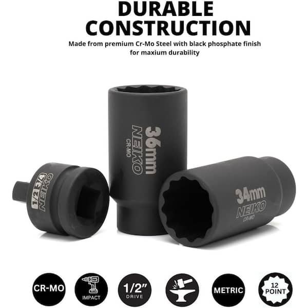 NEIKO 1/2 in. Drive 12-Point Axle Nut Socket Set, 5 Piece, Metric