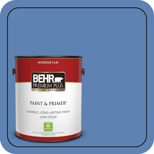BEHR PREMIUM PLUS 1 gal. #PPU15-06 Neon Blue Flat Low Odor Interior Paint & Primer