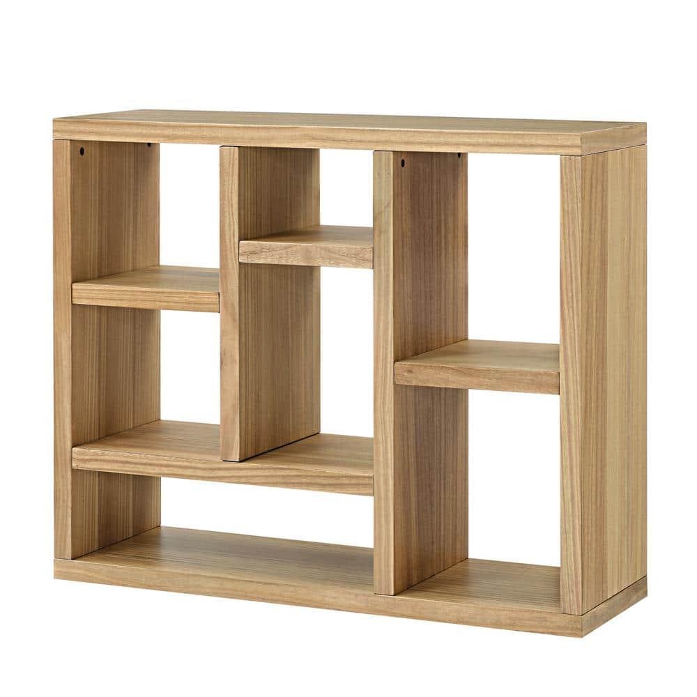 35.75 in. Tall Natural Wood Open Shelf Bookcase Freestanding Display ...