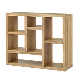 35.75 in. Tall Natural Wood Open Shelf Bookcase Freestanding Display Bookshelf with 7 Cube Storage Spaces