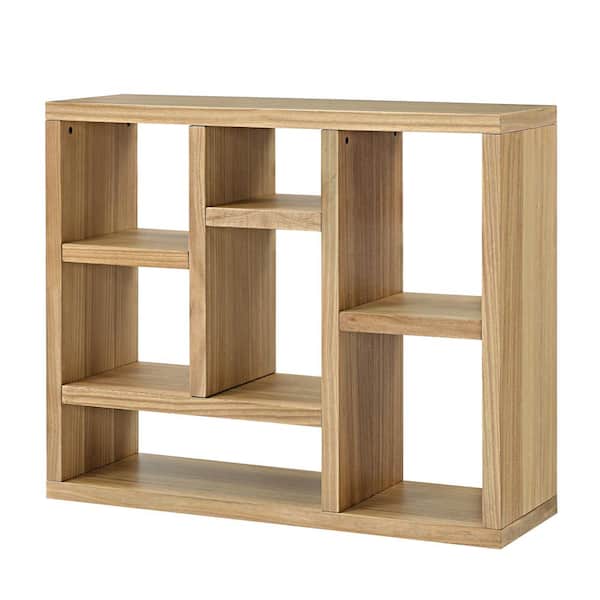 CSC DECOR INC 35.75 in. Tall Natural Wood Open Shelf Bookcase Freestanding Display Bookshelf with 7 Cube Storage Spaces