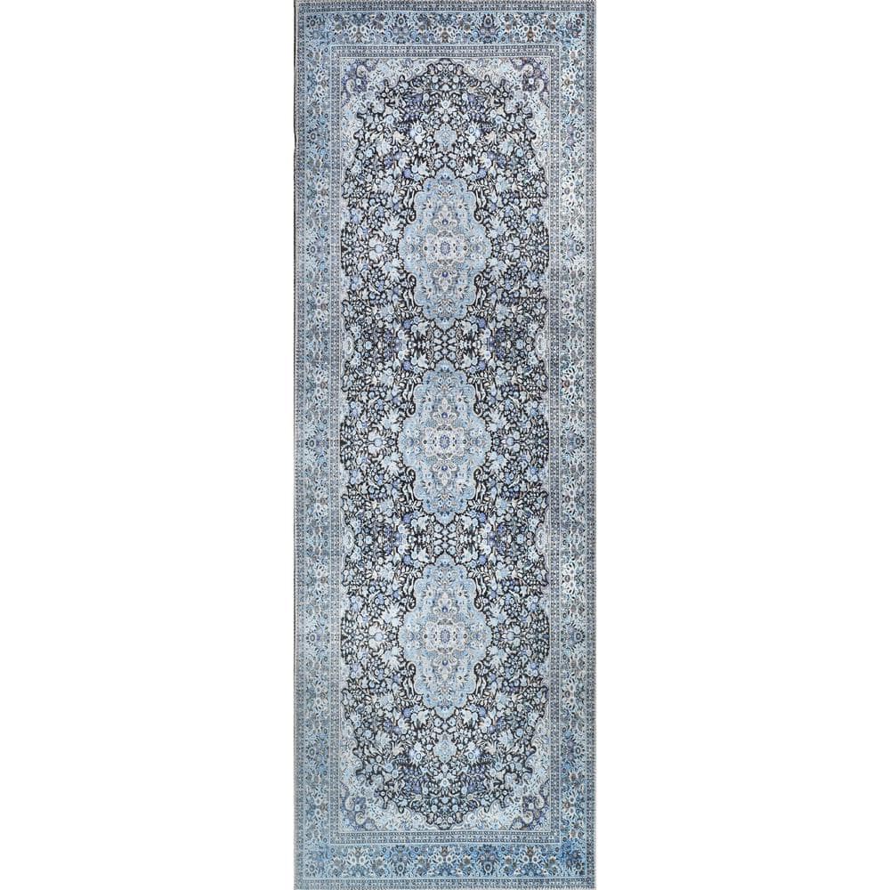 SUPERIOR Fiorella Azure 2 ft. 6 in. x 7 ft. 6 in. Floral Medallion ...