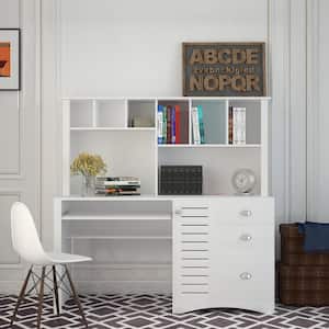 59.06 in. Rectangular White Home Office Computer Desk with Hutch