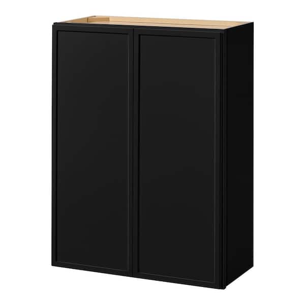 Hampton Bay Leyton 27 in. W x 12 in. D x 36 in. H Ready to Assemble Plywood Slim Shaker Wall Kitchen Cabinet in Raven Black