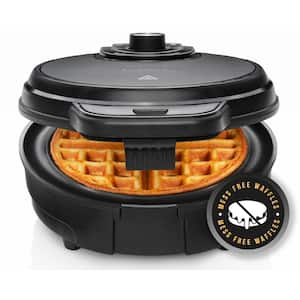 700-Watts Single Belgian Waffle Maker Black Round Nonstick Iron Plate, Cool Touch Handle, Measuring Cup Included