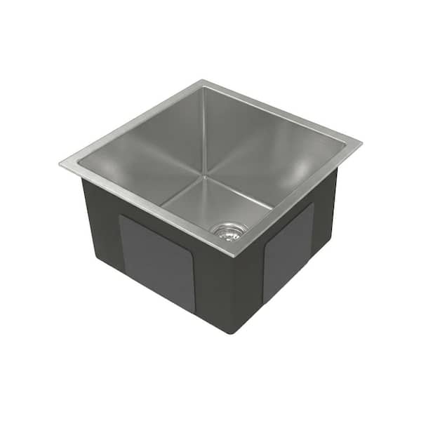 18 in. Drop-In/Undermount Single Bowl Gray Metal Kitchen Sink with Drain and Hook