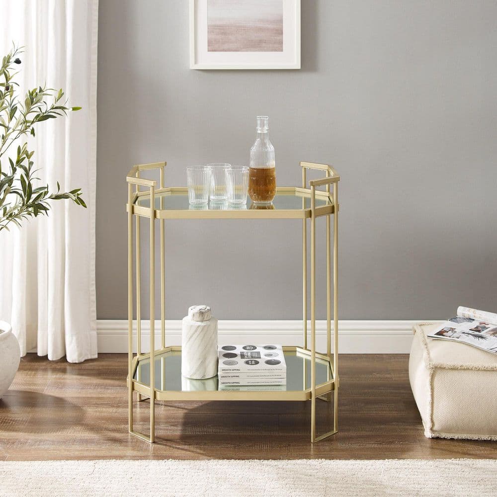 26.25 in. Octagonal Pale Gold Metal and Mirrors Modern Glam Accent Table price history on PriceWatchPro