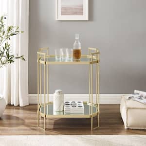 26.25 in. Octagonal Pale Gold Metal and Mirrors Modern Glam Accent Table