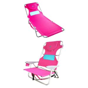 Ladies Comfort Lounger Pink Beach Chair & On-Your-Back Pink Beach Chair