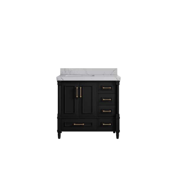 Willow Collections Hudson 36 in. W x 22 in. D x 36 in. H Left Offset Sink Bath Vanity in Black with 2" Venatino Qt. Top