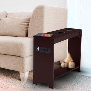 11 in. Cherry Rectangle Wood End Table with USB Ports and Outlets