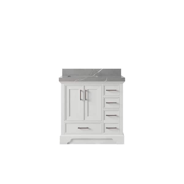 Willow Collections Charlotte 36 in. Left Offset Sink Freestanding White Bath Vanity with Piatra Gray Qt. Top Unassembled