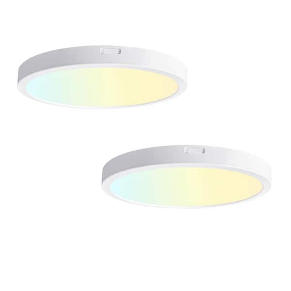 2-Pack 7 in. White New Ultra-Low Profile Integrated LED Flush Mount Light 2700K-5000K 5CCT Selectable Slim Ceiling Light