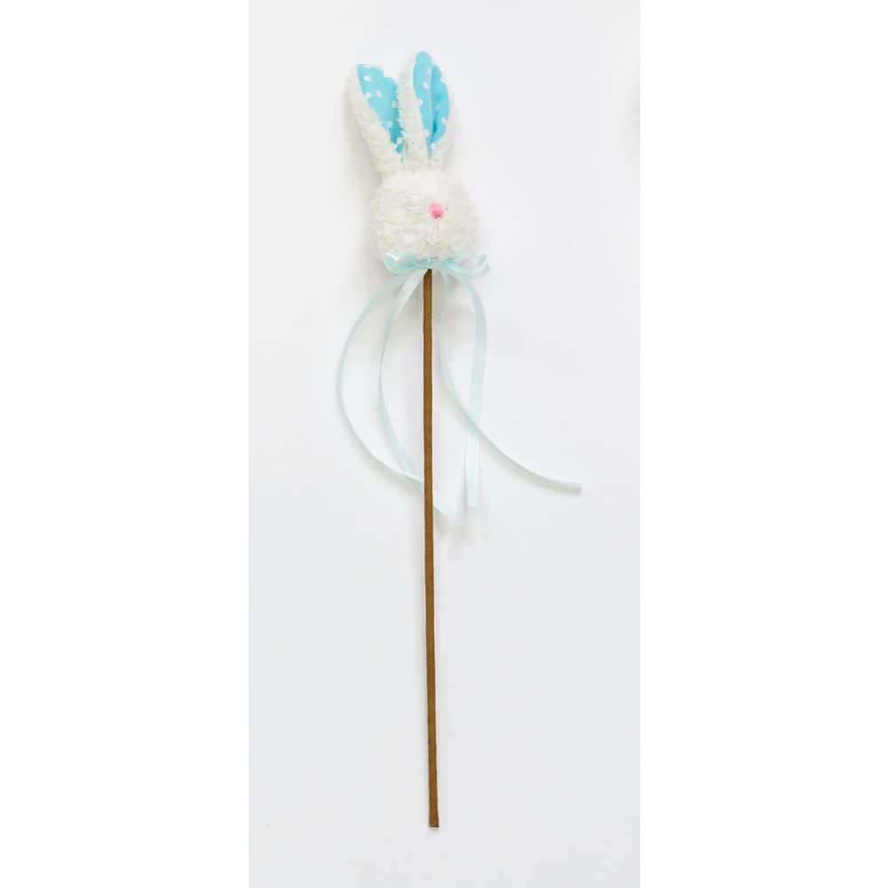 5 in Fluffy Bunny Head with Ears on 12 in Stem, Set of 12