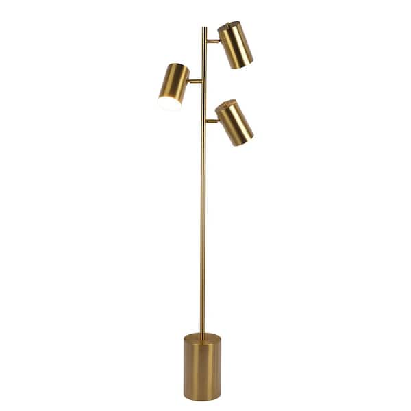 63 in. Gold 3-Light Cylinder Standard Floor Lamp for Bedroom, Living Room with Brass Round Shade No Bulbs Included