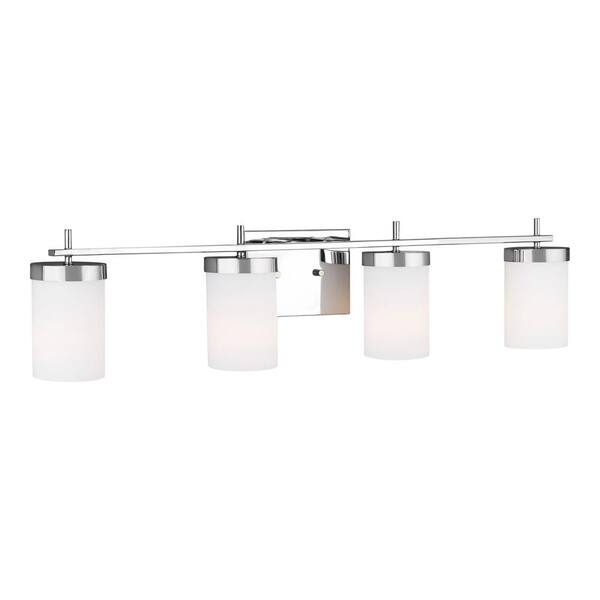 Generation Lighting - Studio Zire 34 in. W 4-Light Chrome Vanity Light with Etched White Glass Shades with LED Bulbs