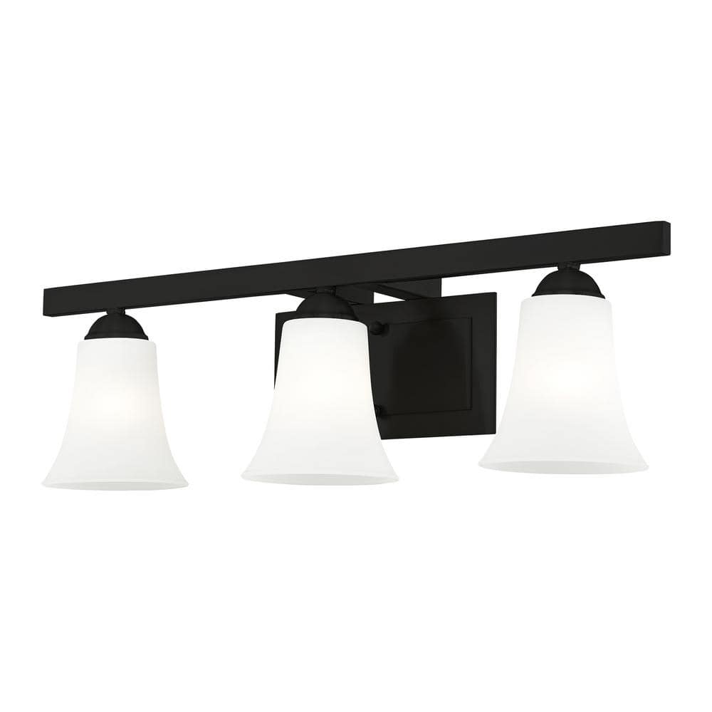 Ridgedale Black 3-Light Vanity with Satin Opal Glass