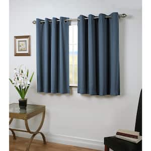 Deep Blue Woven Solid 54 in. W x 45 in. L Grommet Blackout Curtain