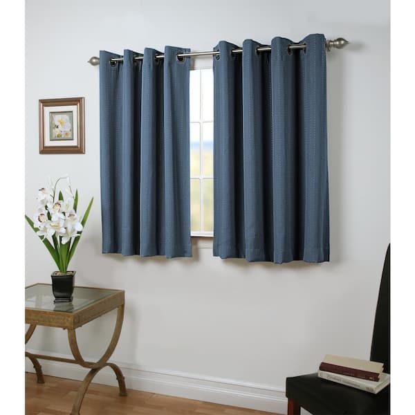 RICARDO Deep Blue Woven Solid 54 in. W x 45 in. L Grommet Blackout Curtain