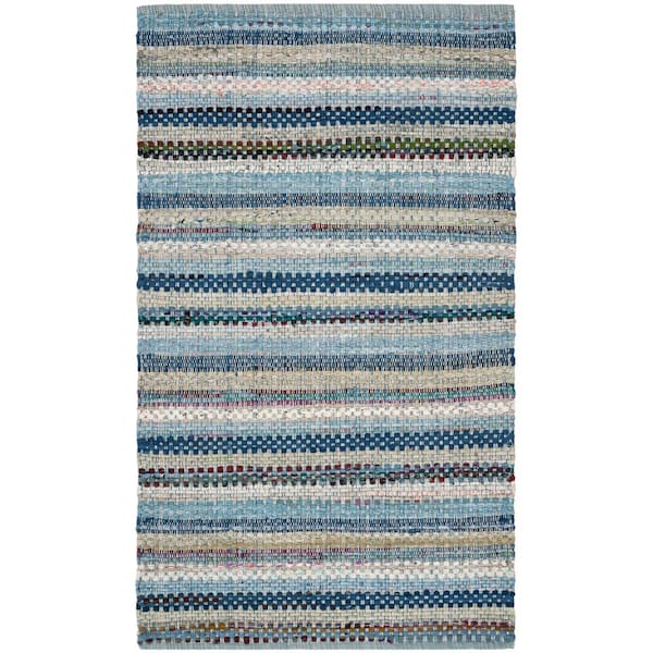 SAFAVIEH Montauk Blue/Multi Doormat 3 ft. x 4 ft. Striped Distressed Area Rug