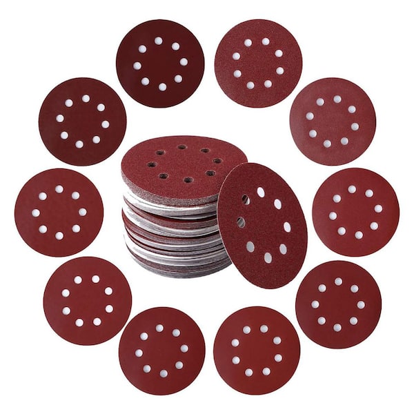 Unbranded 5 Inch Aluminium Oxide Sanding Discs Sand Paper with 8 Holes Easy Identification for Orbital Sander (100-Pack)