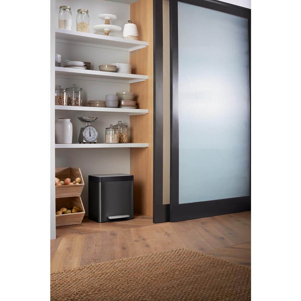 8-Gallon Black Stainless Steel Step Trash Can with Pedal